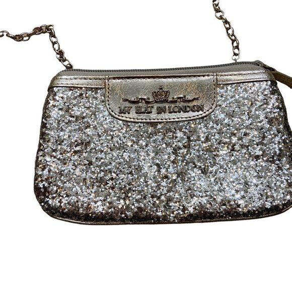 My Flat in London Silver Sparkly Small Bag with Detachable Silver Strap - Picture 7 of 14